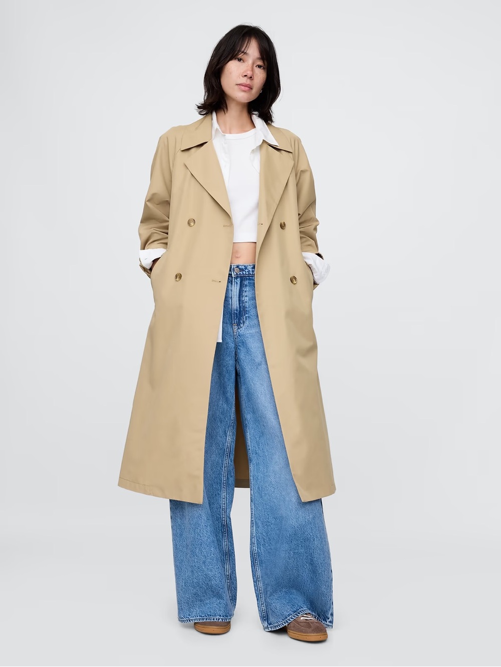 GAP Women's Beige Double-Breasted Trench Coat